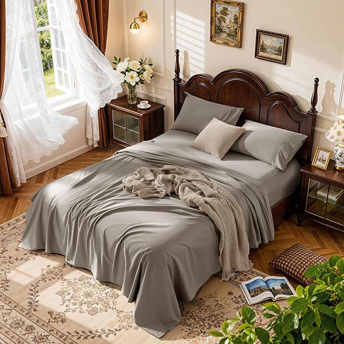 LBRO2M 1000 Thread Count 100% Egyptian Cotton Sheets Set California King Size, 4 Piece Sets Bed Sheet Deep Pocket Sheet Set 16" Soft Comfortable All Season (California King, Taupe)