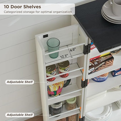 ACCOHOHO 47" Kitchen Pantry, Farmhouse Storage Cabinet with Barn Doors, Organizer and Adjustable Shelves, Rustic Wood Cupboard for Kitchen, Dining Room, Bathroom and Hallway, Off White