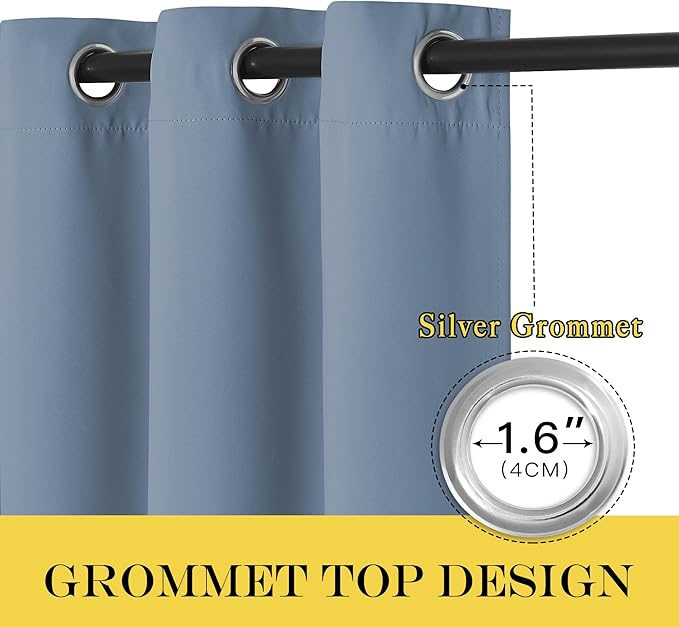 NICETOWN Blackout Room Divider Curtains for Sliding Glass Doors 102 Inches Long 1 Panel, Extra Wide Curtains for Doorway Patio Bedroom Living Room (Stone Blue, 80Wx102L, 1 Panel)