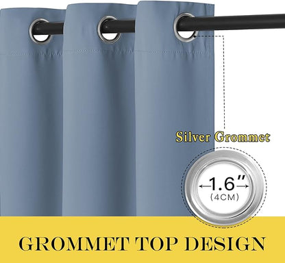 NICETOWN Stone Blue Blackout Curtain 120 inch Length, Grommet Window Treatment Thelma Insulated Room Divider Sliding Door Drape for Bedroom/Living Room, 1 Panel, W100 x L120