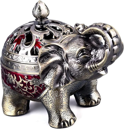 K COOL Metal Backflow Incense Holder Elephant Cone Incense Burner Candle Holder with Lid, Aromatherapy Ornament Home Office Decoration for Indoor Outdoor (Red)