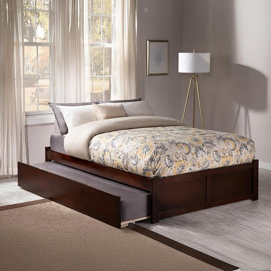 AFI Concord Queen Size Platform Bed with Footboard & Twin XL Trundle in Walnut