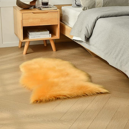 duduta Yellow Faux Sheepskin Throw Rug 2x3 ft, Fluffy Shag Fur Chair Cover Small Bedside Dorm Rug Non Slip Machine Washable