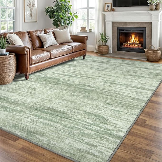 8x10 Modern Abstract Area Rug for Bedroom, Lime Green Large Super Soft Washable Rugs with Non-Slip, Non-Shedding Carpet for Living Room, Indoor Door Mat for Office Home Décor