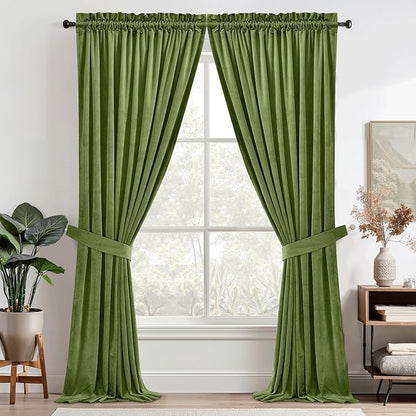 StangH Velvet Drapes Grass Green - Heavy Velvet Blackout Curtain Panels Rod Pocket Winter Warm Curtains Christmas Decorative Draperies for Bedroom/Sliding Door, 52 x 96 inches Long, 2 Panels