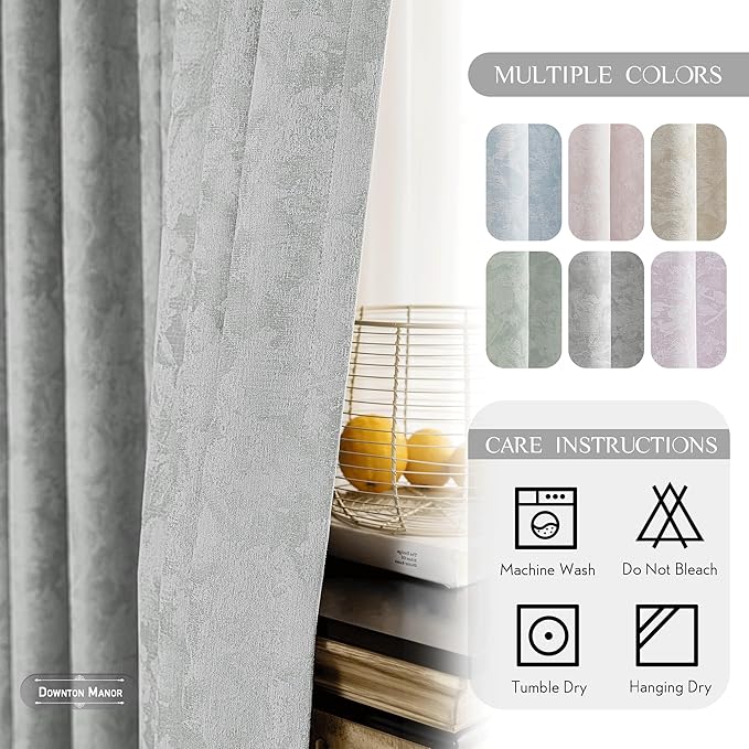 Beauoop Grey Floral Jacquard Blackout Curtains 108 Inches Long 2 Panels for Bedroom Living Room Gray Flower Chenille Room Darkening Thermal Soundproof Grommet Window Treatments Drapes, 52x108