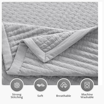 KASENTEX King XL Quilt Set 108"x98" – Soft Washed 3-Layer Lightweight Bedspread, Minimalist Nordic Design, All-Season Spring & Summer Quilt Set (1 Quilt + 2 Pillow Shams), Gull