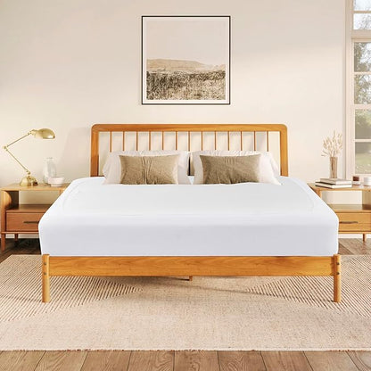 Biscaynebay Decorative Box Spring Cover Twin & Twin XL Size, White Luxurious Jersey Knitting Stretchy Wrap Around 4 Sides Bedskirt for Home/Hotels, Easy Fit Wrinkle Free Machine Washable