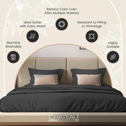 Organic Cotton Sheets Queen Sheet Set Deep Pocket,100% Cotton Bed Sheets Queen Size Set, No Pill Soft & Comfy Naturally Cool Breathable Elasticated Sheet & Pillowcase Sets- Charcoal