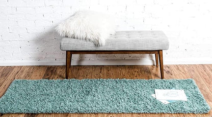 Unique Loom Solid Shag Collection Area Rug (2' 6" x 13' 1" Runner, Light Slate Blue)