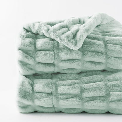 BATTILO HOME Faux Fur Throw Blanket for Couch, Super Soft Cozy Blanket, Double Side Ruched Rabbit Fur Blanket for Bed, Living Room, 60"x80", Sage Green