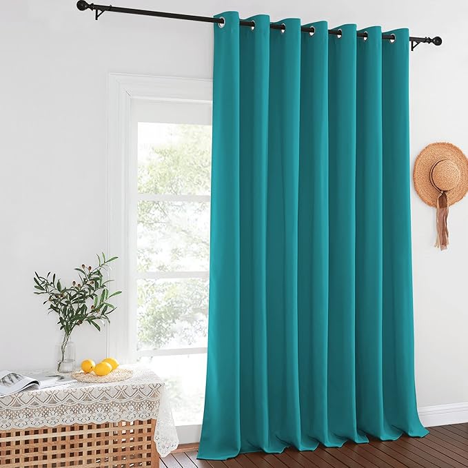 NICETOWN Blackout Curtains for Sliding Glass Door Room Divider Noise Reduce Curtain Panel Portable Window Screen Sliding Partition, W100 x L102 inches, 1 Panel, Peacock Teal