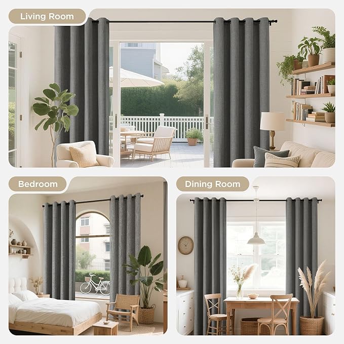 Joydeco Blackout Curtains 95 Inches Long 2 Panels Burg, Room Darkening Curtains for Bedroom, 100% Black Out Textured Thermal Drapes Privacy Protection 2 Panels Set(W52 x L95 Inch, Grey)