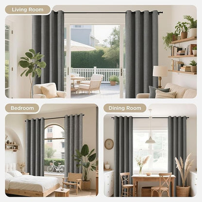 Joydeco Blackout Curtains 84 Inches Long 2 Panels Burg, Room Darkening Curtains for Bedroom, 100% Black Out Textured Thermal Drapes Privacy Protection 2 Panels Set(W52 x L84 Inch, Grey)