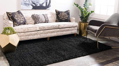 Unique Loom Solid Shag Collection Area Rug (3' 3" x 5' 3" Rectangle, Jet Black)