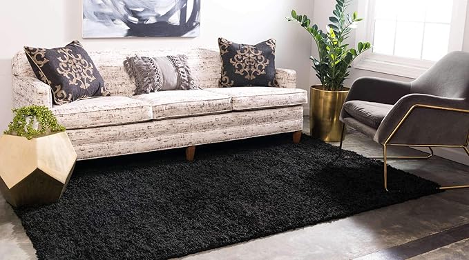 Unique Loom Solid Shag Collection Area Rug (8' x 11' Rectangle, Jet Black)
