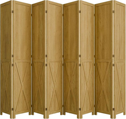 Cozy Castle Wood Room Divider, 8 Panels Folding Privacy Screen, 66.9'' Wall Divider, Barnwood Room Separator, Freestanding Partition, Temporary Wall for for Home Office Restaurant Decorative, Natural