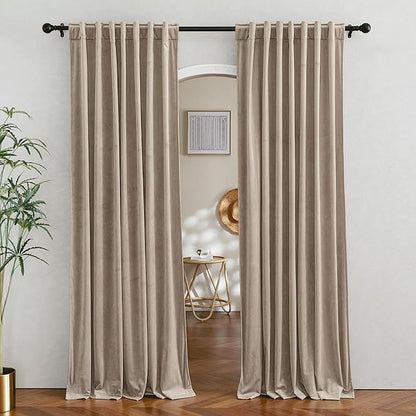 RYB Home Camel Beige Velvet Room Divider, Soft Durable Drapes Room Darkening Privacy Window Treatment Back Tab Farmhouse Decor for Apartment Sliding Glass Door, W62 x L84 inches, Set of 2