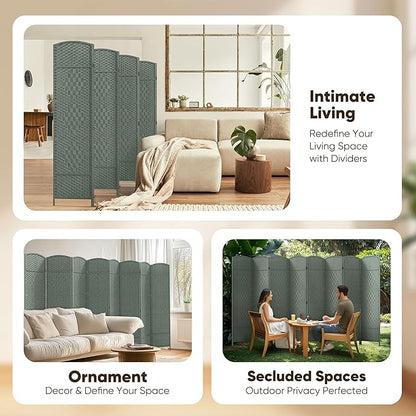 JOSTYLE Room Divider 6ft. Tall Extra Wide Privacy Screen, Folding Privacy Screens with Diamond Double-Weave Room dividers and Freestanding Room Dividers Privacy Screens(Grey, 8-Panel)