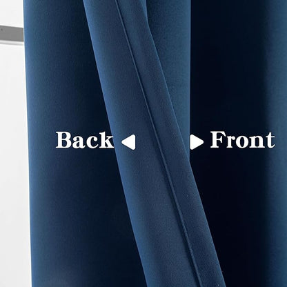 Blackout Curtains 108 Inch Length 2 Panels Set, Black Out Curtains for Bedroom 108 Inch Long, Rod Pocket Energy Saving Room Darkening Drapes for Living Room Window Navy Blue(W52 x L108)