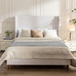 Queen Size Upholstered Platform Bed with 54" Tall Wingback Headboard/Elegant Upholstered Bed Frame Without Wooden Slats/Box Spring Required/Easy Assembly/Textured Ivory Canvas