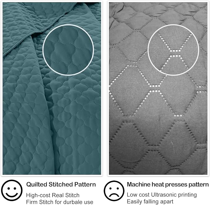 HORIMOTE HOME Quilt Twin Size Teal Blue, Lightweight Quilt for Summer Ultra-Soft Microfiber Modern Style Quilted Clouds Pattern Bedspread Quit Set 2 Pieces (1 Quilt and 1 Pillow Sham)