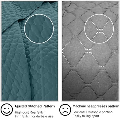 HORIMOTE HOME Quilt Twin Size Teal Blue, Lightweight Quilt for Summer Ultra-Soft Microfiber Modern Style Quilted Clouds Pattern Bedspread Quit Set 2 Pieces (1 Quilt and 1 Pillow Sham)