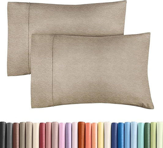 King Pillow Cases Set of 2 - Ultra Soft Hotel Quality Pillowcase Covers - Comfy, Cozy & Wrinkle Free - Shrinkage and Fade Resistant - Machine Washable Pillow Protectors - 2 Piece Set - Heathered Beige