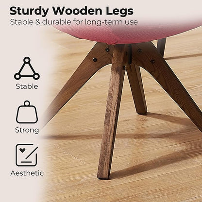 Zouron Mid Century Modern Accent Chair with Wooden Legs, Upholstered Swivel Chair No Wheels, Side Accent Armchair Vanity Chair for Small Space Home Office Living Room Bedroom, Red