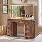 T4TREAM Makeup Vanity Desk with 48" HD Lighted Mirror, Farmhouse Vanity Desk with 8 Drawers, Vanity Table with 3 Color Modes, Dressing Table with Glass Top and Power for Bedroom(Reclaimed Barnwood)