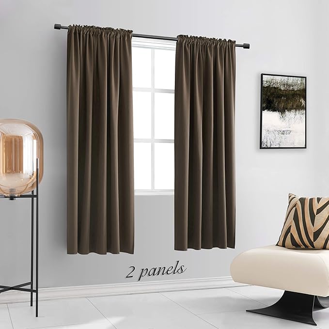DONREN Chocolate Brown Blackout Curtains Rod Pocket Curtain Panels -Thermal Insulated Curtains for Living Room (52 W x 72 L Inch,2 Panels)