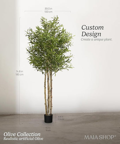 Maia Shop Decorative Artificial Plants - Artificial Olive Tree 6.5ft Natural Trunks, Big Artificial Plant, Home Decor, Artificial Tree