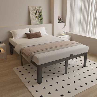 Full Size Bed Frame 14 Inch Black, Metal Bed Frame Full with Gaskets, No Box Spring Needed, Heavy Duty Steel Platform Supprt, Rounded Corner Design, Reserved Holes, Noise Free, Easy Assembly