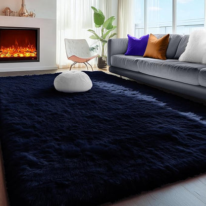 PAGISOFE Dark Navy Blue Rugs for Living Room 5x8 Ft, Plush Area Rugs for Bedroom, Non-Shedding, Indoor Furry Floor Rugs for Nursery Playroom, Shag Carpet for Kids Room Decor Aesthetic, Dark Blue