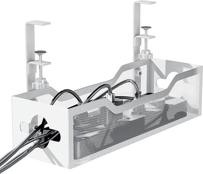 Under Desk Cable Management Tray 13.38", Quszmd Cable Organizer No Drill, Standing Cord Organizer and Wire Management Tray - No Damage to Desk, White