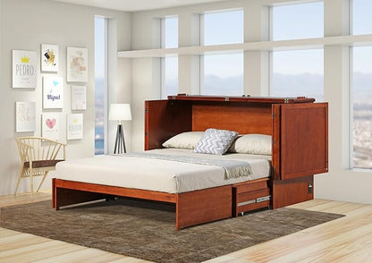 Emurphybed Paradiseo Murphy Cabinet Chest Bed with Charging Station 6 Inch, Queen (Cherry)
