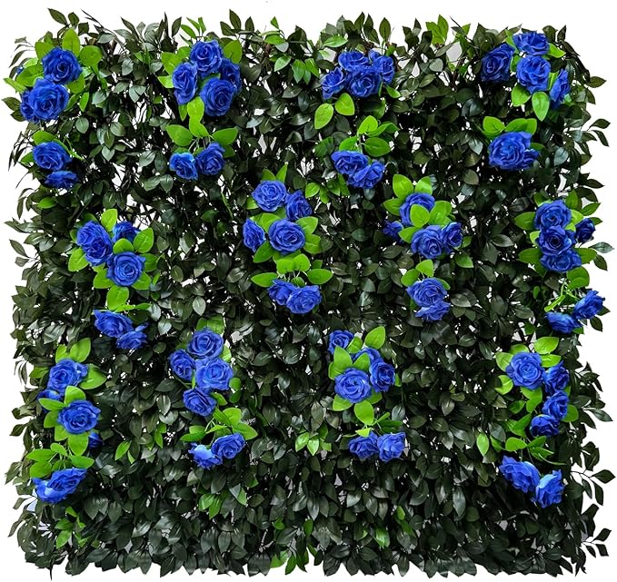 GLANT Expandable Fence Privacy Screen for Balcony Patio Outdoor,Decorative Faux Ivy Fencing Panel,Artificial Hedges (Single Sided Leaves) (4, Branches -Blue Rose)