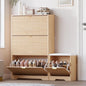 Slim Shoe Cabinet with Bench for Entryway, Hidden Storage and Adjustable Shelves, Free Standing Wooden Shoes Organizer for Hallway, Foyer