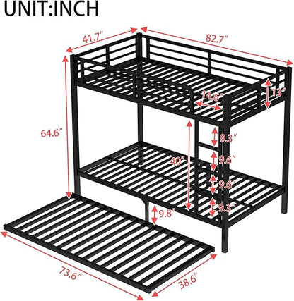 Upgraded Version Thicken Stronger Metal Heavy-Duty Twin XL Bunk Bed with Twin Size Trundle, Bunk Bed for Adults with Ladders, Easy Assemble (Twin XL Over Twin XL)