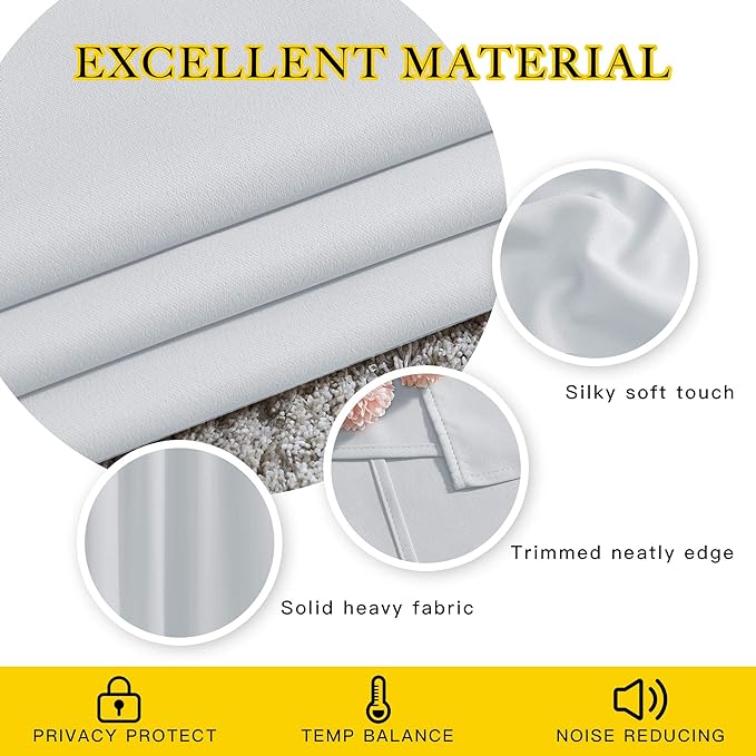 NICETOWN Room Darkening Curtains for Living Room - Easy Care Solid Thermal Insulated Grommet Curtains/Panels/Drapes for Bedroom (2 Panels, 66 by 66, Greyish White)