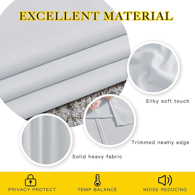 NICETOWN Room Darkening Curtains for Nursery, Grommet Thermal Insulated Light Blocking Window Treatments Sound Reducing for Bedroom, W37 x L72, 2 Panels, Greyish White