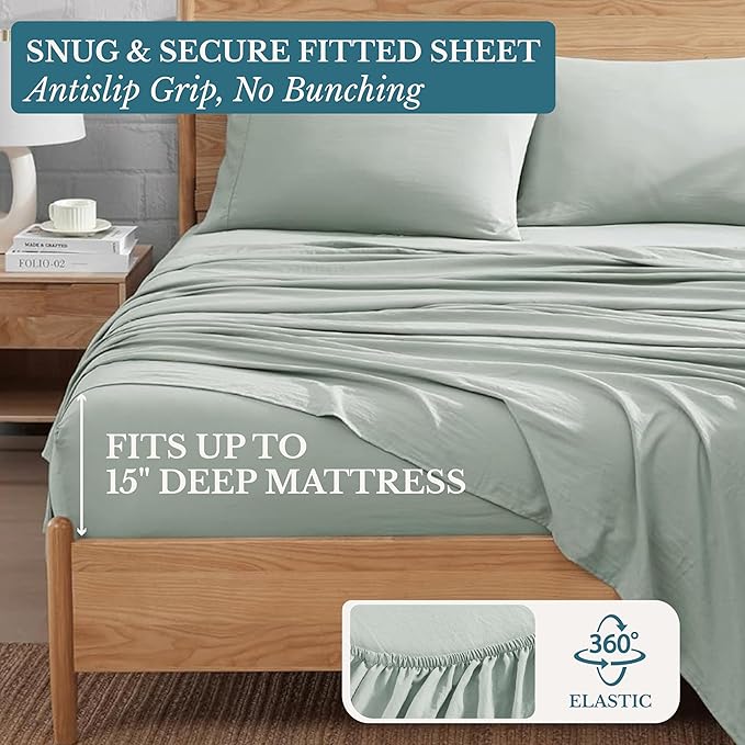 Casa Platino King Size Bed Sheet Set – 4 Piece Set, Pre-Washed Ultra Soft Fabric, Deep Pocket Sheets for 15” Mattress, Brushed Microfiber Bedding, Fade Resistant & Breathable - Mineral