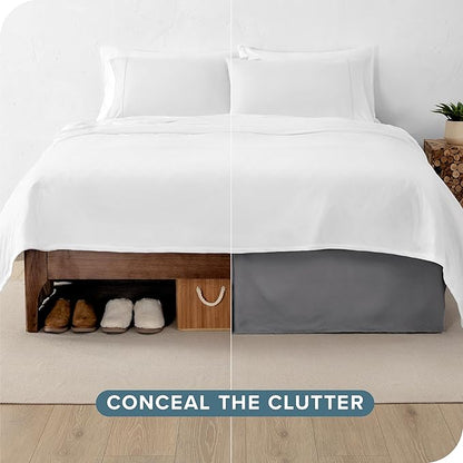 Bare Home Kids Twin Bed Skirt - 15-Inch Tailored Drop Easy Fit - Bed Skirt for Beds - Center & Corner Pleats (Twin, Grey)
