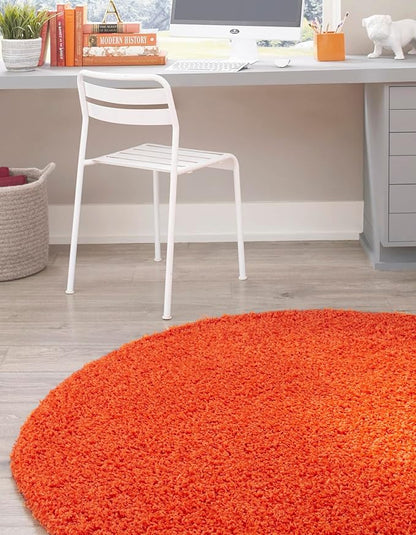 Unique Loom Solid Shag Collection Area Rug (3' 3" Round, Tiger Orange)