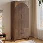 70.1" Arched Wooden Armoire Wardrobe Closet with 2 Doors and 2 Drawers, Fluted Bedroom Armoire with Hanging Rod Shelf, Clothing Storage Cabinet, Wardrobe Armoire Closet Cabinet for Bedroom