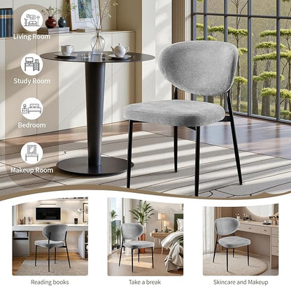 Dining Chairs Set of 4 Modern Chenille Upholstered Kitchen & Dining Room Chairs Wide Seat Filled with 58D Memory Foam Cushion Ergonomic Curved Backrest Vanity Chairs for Restaurant Grey