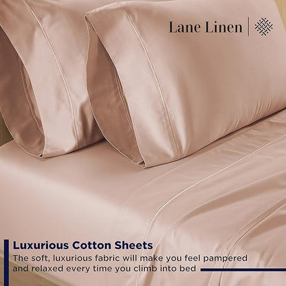 LANE LINEN King Size Bed Sheets – 600 Thread Count Long-Staple 100% Cotton, Naturally Cooling Sheets King Size, Value for Money Bedding, Low Pill & Fade Resistant, 15" Deep Pocket – Sepia Rose