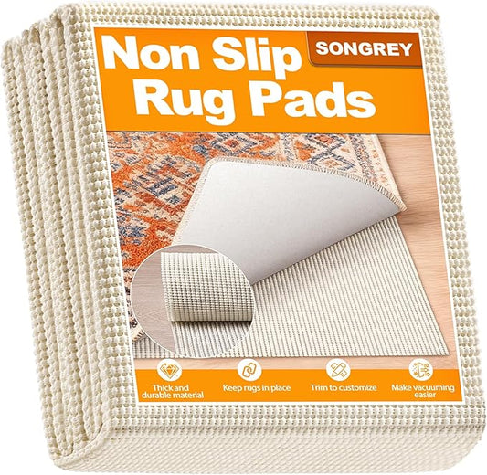 Songrey Non-Slip Rug Pad 2.5x12 FT, Extra Thick Carpet Pads for Hard Surfaces, Prevents Sliding and Secures Rugs, Provides Floor Protection with Comfort Cushioning
