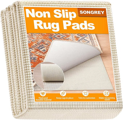 Songrey Non-Slip Rug Pad 10x14 FT, Extra Thick Carpet Pads for Hard Surfaces, Prevents Sliding and Secures Rugs, Provides Floor Protection with Comfort Cushioning