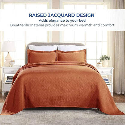 Superior 100% Cotton Basket Weave Bedspread with Shams, All-Season Premium Cotton Matelasse Jacquard Bedding, Quilted-Look Geometric Basket, Twin, Mandarin